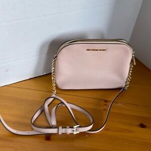 Michael Kors Cindy Dome Dusty Rose (Pink}Crossbody Bag with Partial Gold Chain